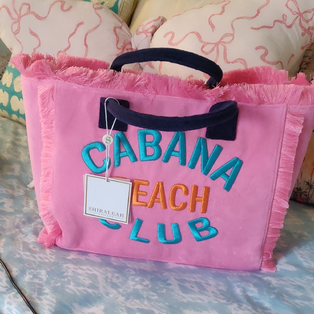 Shiraleah Pink and Blue Beach Tote with Ruffled Edge Denim